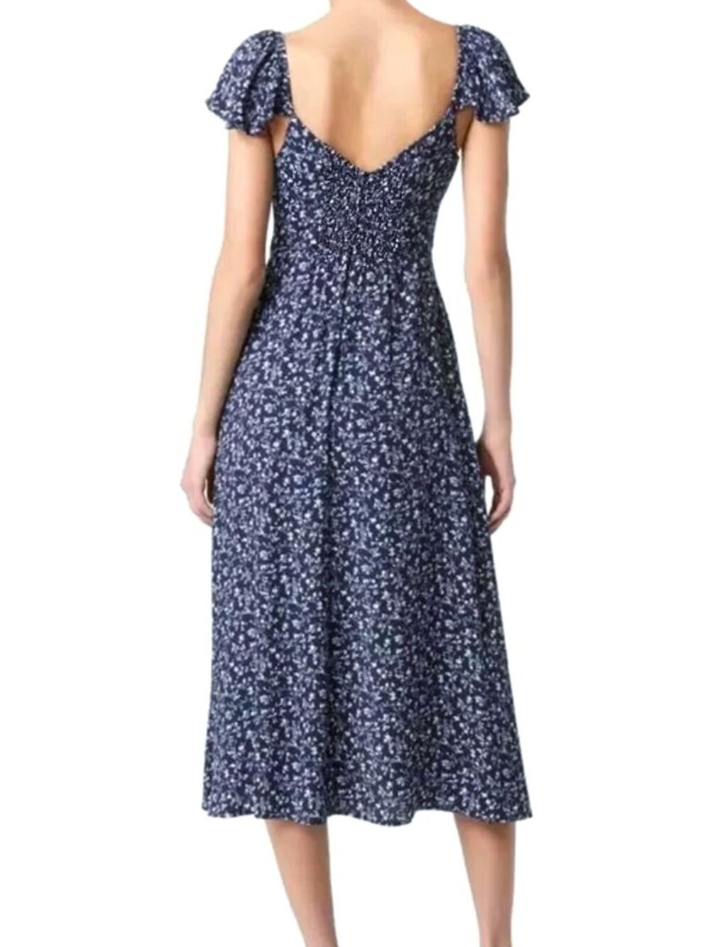 Reformation Baxley Women's Floral Short Sleeve Midi Summer Dress Twilight Size 6 - Picture 2 of 4